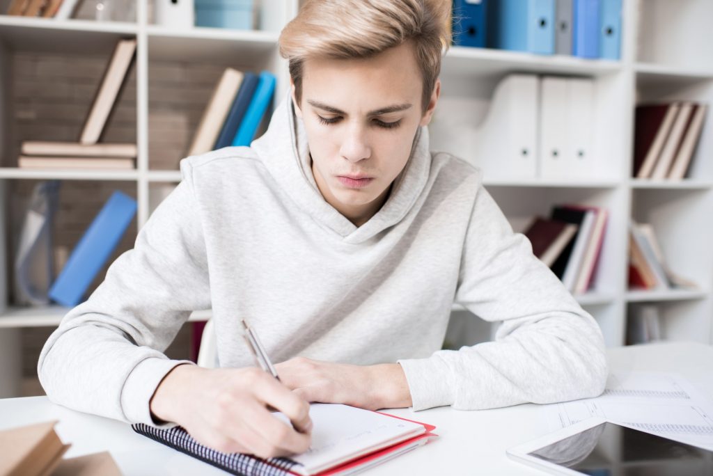 Teenage boy doing homework